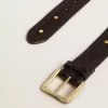 Curea neagră pentru femei din piele spălată cu ținte aurii Curea neagră pentru femei din piele spălată cu ținte aurii