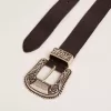 Curea pentru femei din piele neagră cu cataramă decorată argintiu Curea pentru femei din piele neagră cu cataramă decorată argintiu