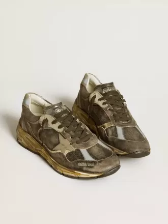 Dad-Star pentru bărbați din piele de căprioară și nailon, cu stea din piele kaki și bandă pe călcâi Dad-Star pentru bărbați din piele de căprioară și nailon, cu stea din piele kaki și bandă pe călcâi