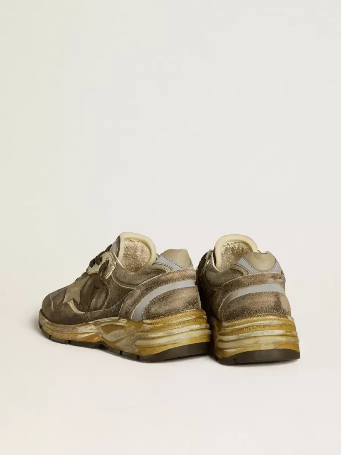 Dad-Star pentru bărbați din piele de căprioară și nailon, cu stea din piele kaki și bandă pe călcâi Dad-Star pentru bărbați din piele de căprioară și nailon, cu stea din piele kaki și bandă pe călcâi