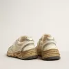 Dad-Star pentru bărbați din piele nappa bej și nailon, cu stea din piele albă Dad-Star pentru bărbați din piele nappa bej și nailon, cu stea din piele albă