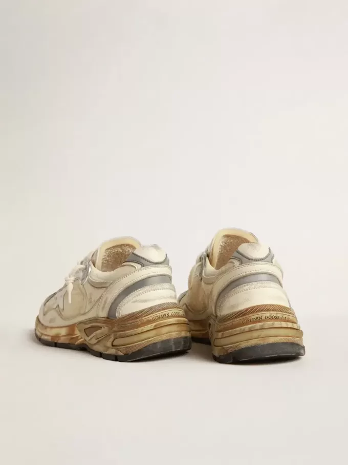 Dad-Star pentru bărbați din piele nappa bej și nailon, cu stea din piele albă Dad-Star pentru bărbați din piele nappa bej și nailon, cu stea din piele albă