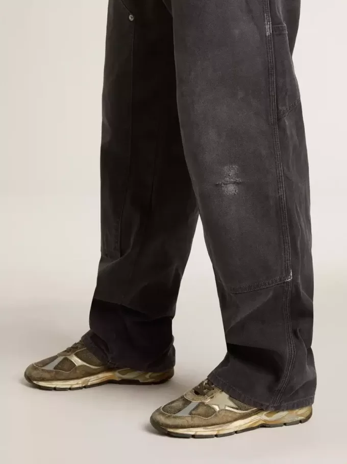 Dad-Star pentru femei din piele de căprioară și nailon, cu stea din piele kaki și bandă la călcâi Dad-Star pentru femei din piele de căprioară și nailon, cu stea din piele kaki și bandă la călcâi