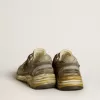 Dad-Star pentru femei din piele de căprioară și nailon, cu stea din piele kaki și bandă la călcâi Dad-Star pentru femei din piele de căprioară și nailon, cu stea din piele kaki și bandă la călcâi