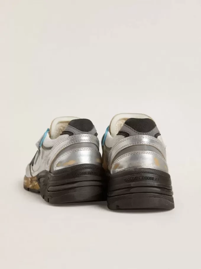 Dad-Star pentru femei, din plasă și piele argintie cu stea din piele de căprioară neagră Dad-Star pentru femei, din plasă și piele argintie cu stea din piele de căprioară neagră