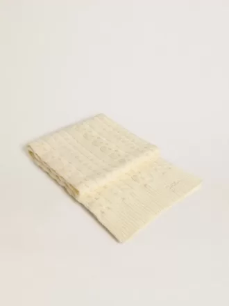 Eșarfă albă din lână cu broderie