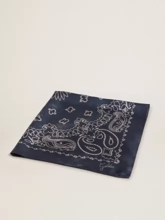Eșarfă Golden Collection albastru denim cu model paisley
