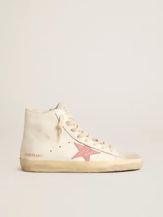 Francy din piele nappa crem cu stea din piele roz cu imprimeu crocodil Francy din piele nappa crem cu stea din piele roz cu imprimeu crocodil