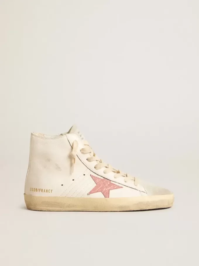 Francy din piele nappa crem cu stea din piele roz cu imprimeu crocodil Francy din piele nappa crem cu stea din piele roz cu imprimeu crocodil