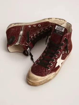 Francy Penstar în burgundy glitter cu stea din piele albă Francy Penstar în burgundy glitter cu stea din piele albă