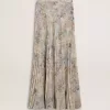 Fustă lungă plisată pentru femei, cu imprimeu floral multicolor din paiete Fustă lungă plisată pentru femei, cu imprimeu floral multicolor din paiete