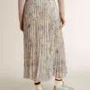 Fustă lungă plisată pentru femei, cu imprimeu floral multicolor din paiete Fustă lungă plisată pentru femei, cu imprimeu floral multicolor din paiete