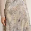 Fustă lungă plisată pentru femei, cu imprimeu floral multicolor din paiete Fustă lungă plisată pentru femei, cu imprimeu floral multicolor din paiete