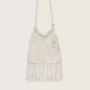 Geantă macramé pentru femei din bumbac de culoarea untului, cu un charm din piele în formă de homar Geantă macramé pentru femei din bumbac de culoarea untului, cu un charm din piele în formă de homar