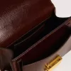 Geantă mică Venezia din piele laminată maro închis cu detalii aurii Geantă mică Venezia din piele laminată maro închis cu detalii aurii