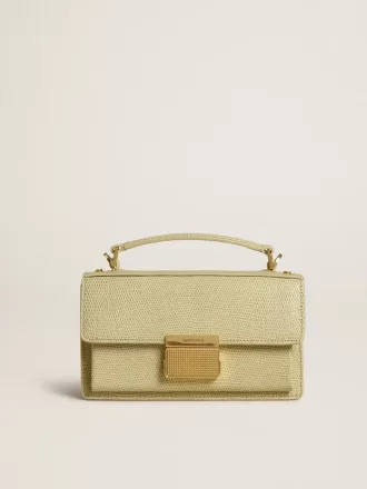 Geantă mică Venezia din piele verde deschis cu imprimeu piton și detalii aurii