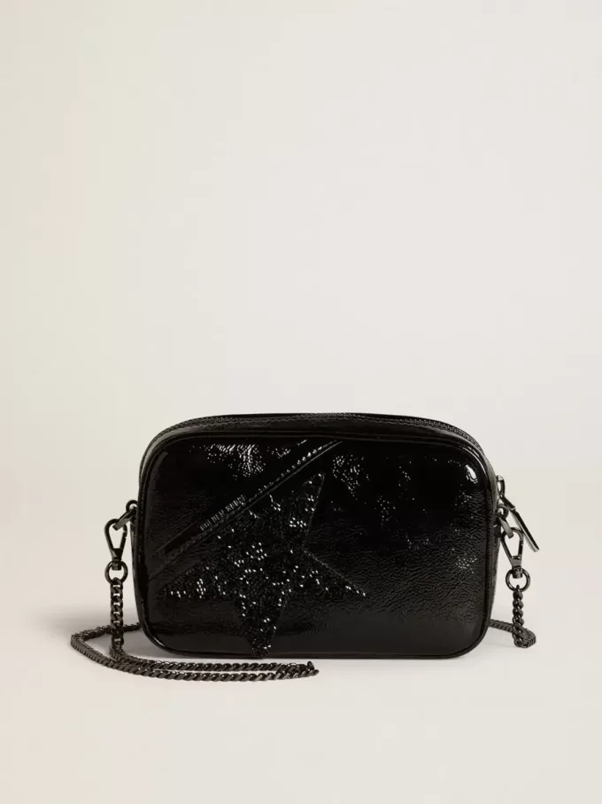 Geantă Mini Star din piele neagră cu stea din cristal Swarovski Geantă Mini Star din piele neagră cu stea din cristal Swarovski