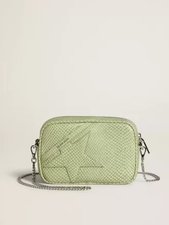 Geantă Mini Star din piele verde deschis cu imprimeu de șarpe