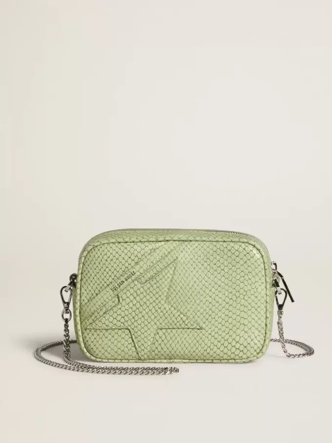 Geantă Mini Star din piele verde deschis cu imprimeu de șarpe Geantă Mini Star din piele verde deschis cu imprimeu de șarpe