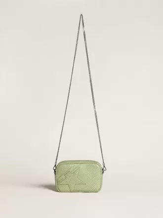 Geantă Mini Star din piele verde deschis cu imprimeu de șarpe
