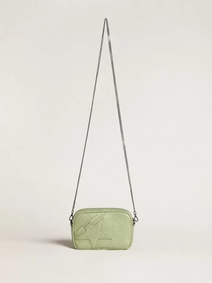 Geantă Mini Star din piele verde deschis cu imprimeu de șarpe Geantă Mini Star din piele verde deschis cu imprimeu de șarpe