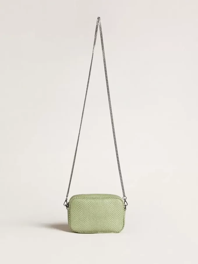 Geantă Mini Star din piele verde deschis cu imprimeu de șarpe Geantă Mini Star din piele verde deschis cu imprimeu de șarpe