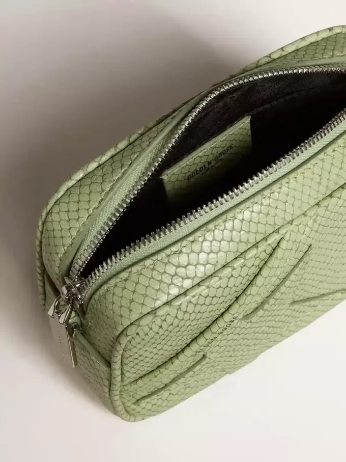 Geantă Mini Star din piele verde deschis cu imprimeu de șarpe Geantă Mini Star din piele verde deschis cu imprimeu de șarpe