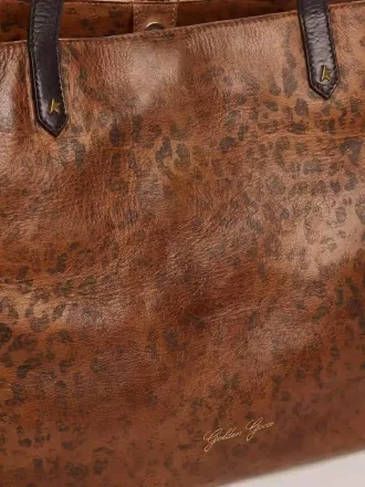Geantă Pasadena din piele ciocănită cu imprimeu leopard și mânere negre contrastante