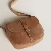 Geantă Sally medie din piele de căprioară de culoare cenușie, cu cataramă și curea de umăr contrastante Geantă Sally medie din piele de căprioară de culoare cenușie, cu cataramă și curea de umăr contrastante