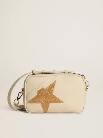 Geantă Star din piele ciocănită de culoare unt, cu stea din cristal Swarovski