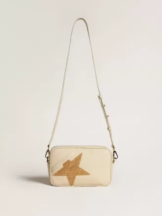 Geantă Star din piele ciocănită de culoare unt, cu stea din cristal Swarovski