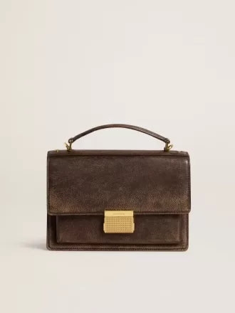 Geantă Venezia din piele vintage maro închis cu detalii aurii
