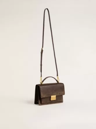 Geantă Venezia din piele vintage maro închis cu detalii aurii