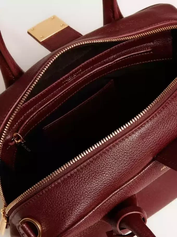Geantă Vita din piele burgundă cu detalii aurii