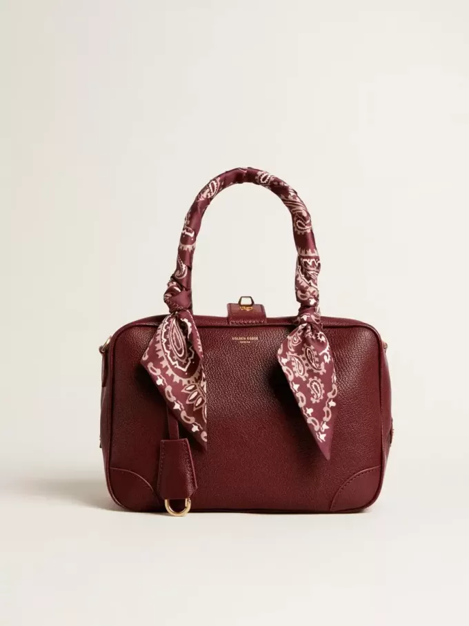 Geantă Vita din piele burgundă cu detalii aurii