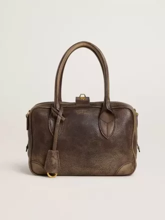Geantă Vita din piele maro vintage cu detalii aurii