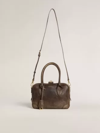 Geantă Vita din piele maro vintage cu detalii aurii