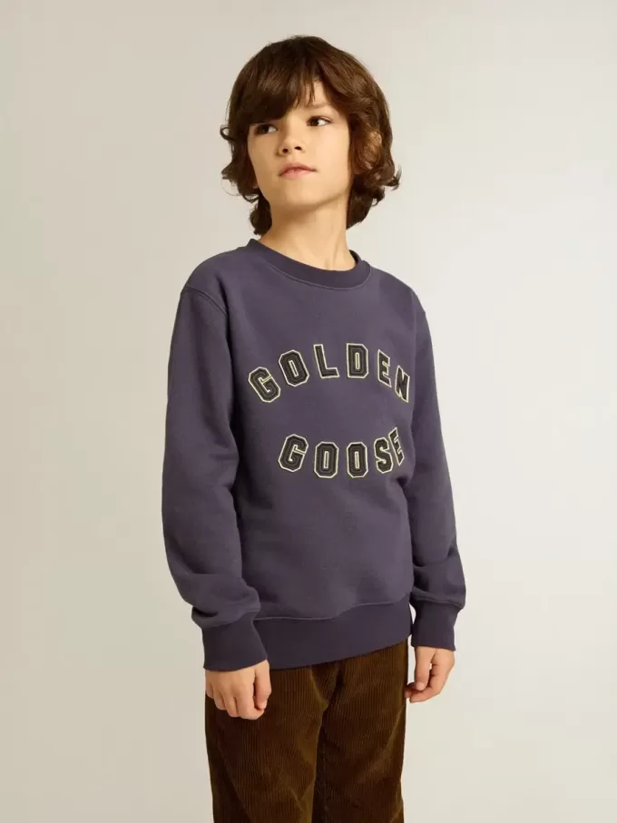Hanorac albastru-violet cu inscripția Golden Goose pe partea din față Hanorac albastru-violet cu inscripția Golden Goose pe partea din față