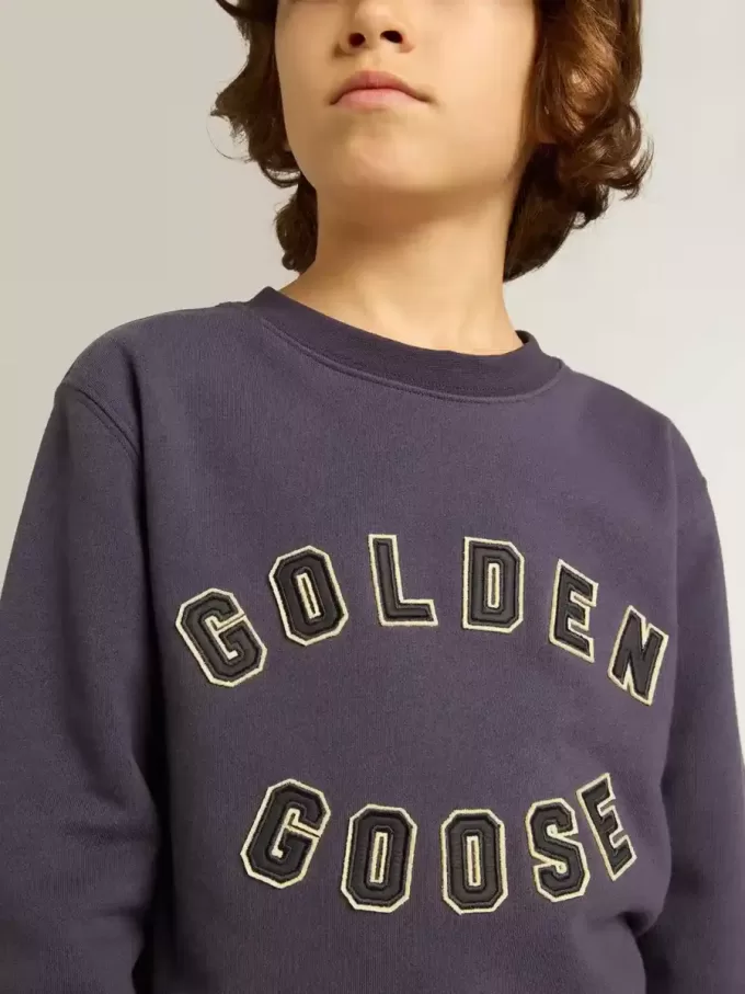 Hanorac albastru-violet cu inscripția Golden Goose pe partea din față Hanorac albastru-violet cu inscripția Golden Goose pe partea din față