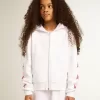 Hanorac cu fermoar pentru fete, de culoare albă, cu stele strălucitoare pe mâneci Hanorac cu fermoar pentru fete, de culoare albă, cu stele strălucitoare pe mâneci