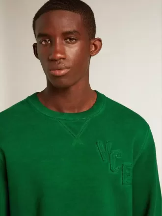 Hanorac cu guler rotund din fleece de bumbac verde