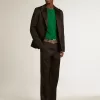 Hanorac cu guler rotund din fleece de bumbac verde Hanorac cu guler rotund din fleece de bumbac verde