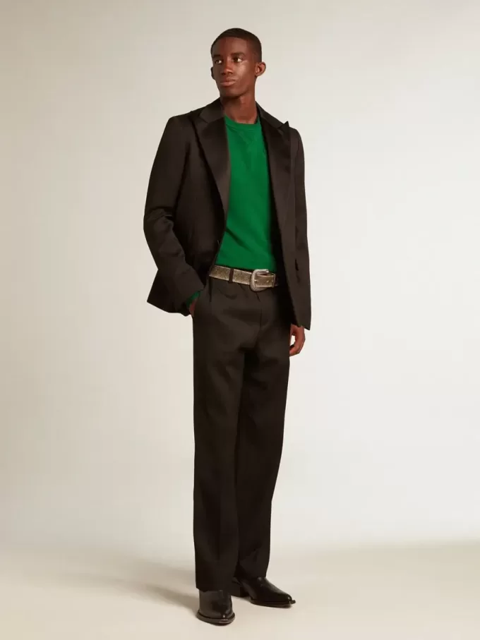 Hanorac cu guler rotund din fleece de bumbac verde Hanorac cu guler rotund din fleece de bumbac verde