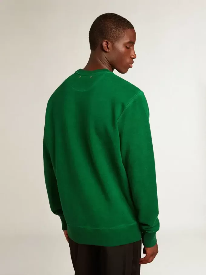Hanorac cu guler rotund din fleece de bumbac verde Hanorac cu guler rotund din fleece de bumbac verde