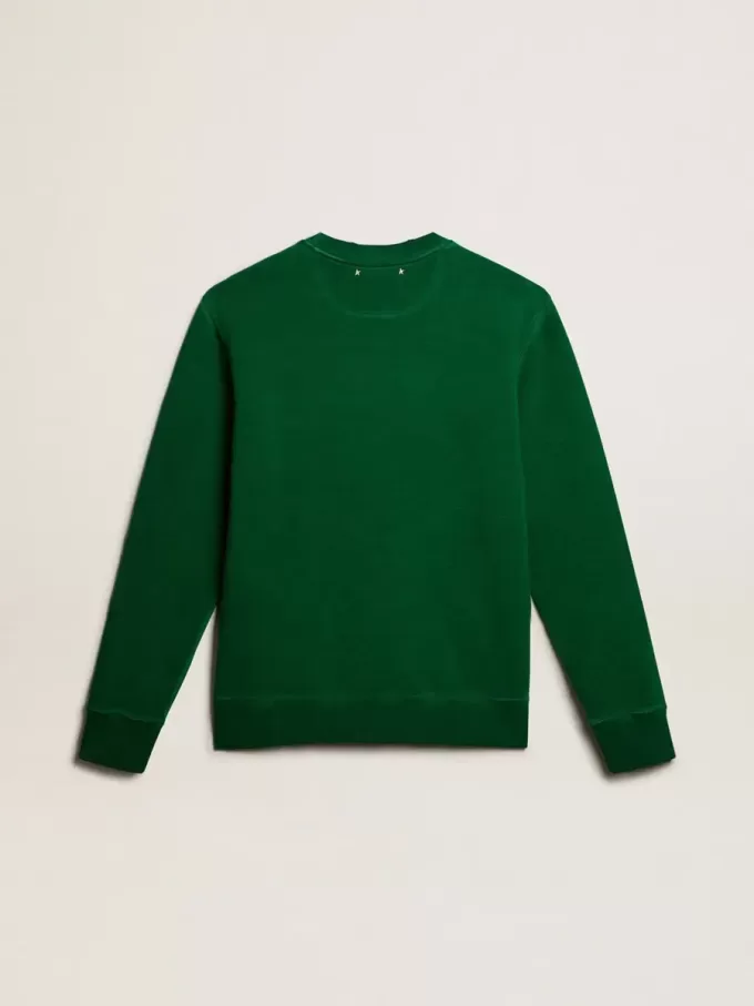 Hanorac cu guler rotund din fleece de bumbac verde Hanorac cu guler rotund din fleece de bumbac verde