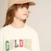 Hanorac în alb patinat, cu inscripție multicoloră Golden pe față