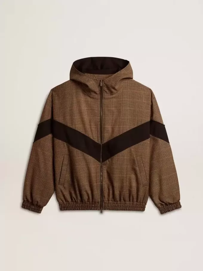 Hanorac în bej și negru cu model houndstooth Hanorac în bej și negru cu model houndstooth