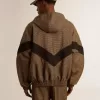 Hanorac în bej și negru cu model houndstooth Hanorac în bej și negru cu model houndstooth