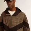 Hanorac în bej și negru cu model houndstooth Hanorac în bej și negru cu model houndstooth