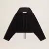 Hanorac negru din chenille pentru femei, cu broderie pe spate Hanorac negru din chenille pentru femei, cu broderie pe spate